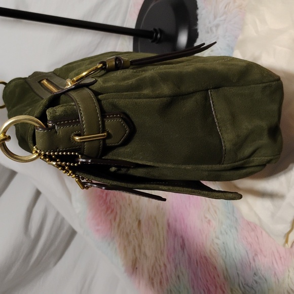 FIRM PRICE! RARE! Coach Olive Green Suede Collection Shoulder Bag/Dust Bag - Picture 6 of 16
